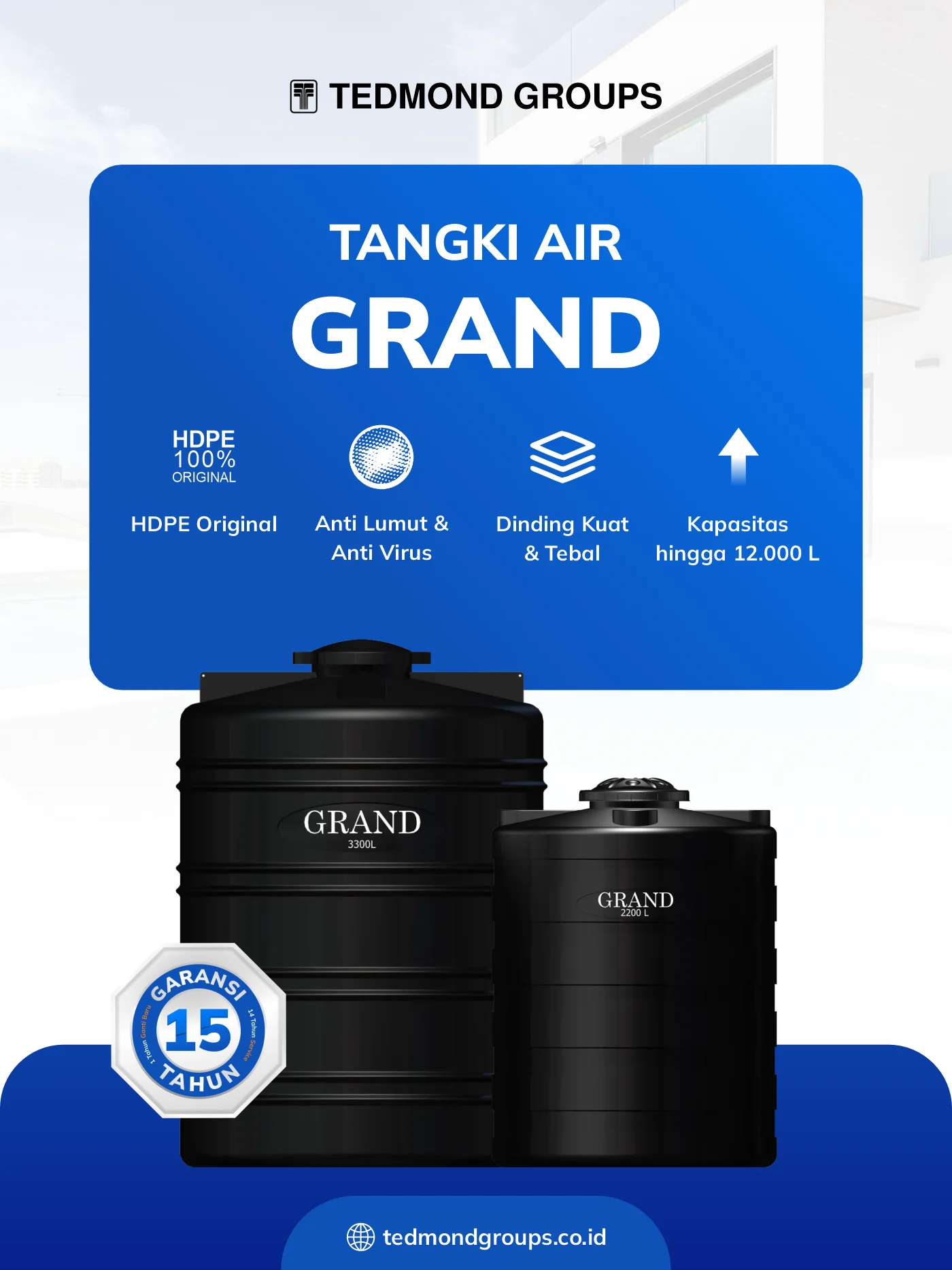 Tangki Air Grand, Wadah Penyimpanan Air Bersih Anti Lumut