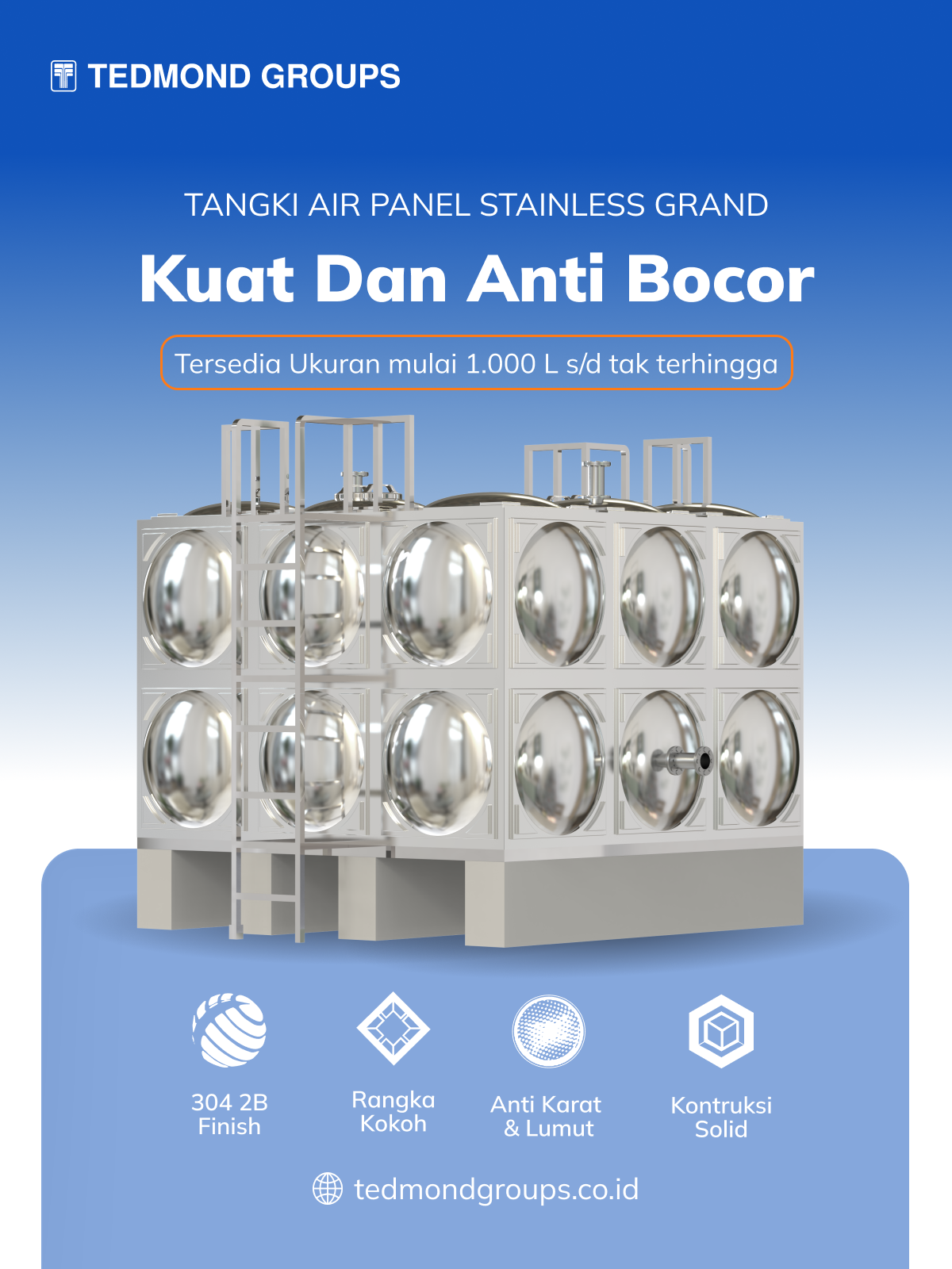 Tangki Air Panel Stainless Grand, Kuat dan Anti Bocor