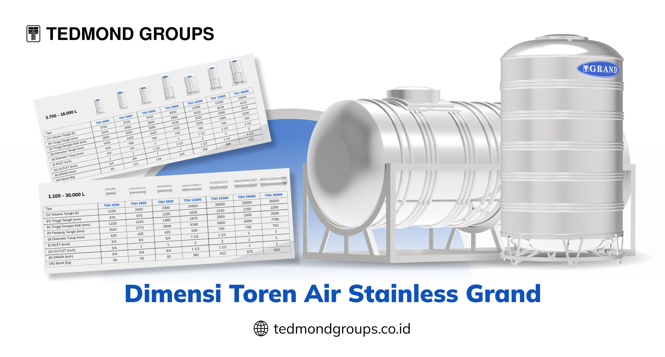 Dimensi Toren Air Stainless Grand