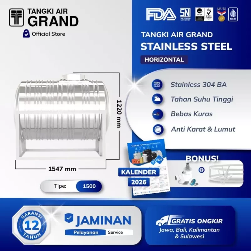 Tangki Toren Tandon Air Stainless Steel Horizontal Grand - 1100