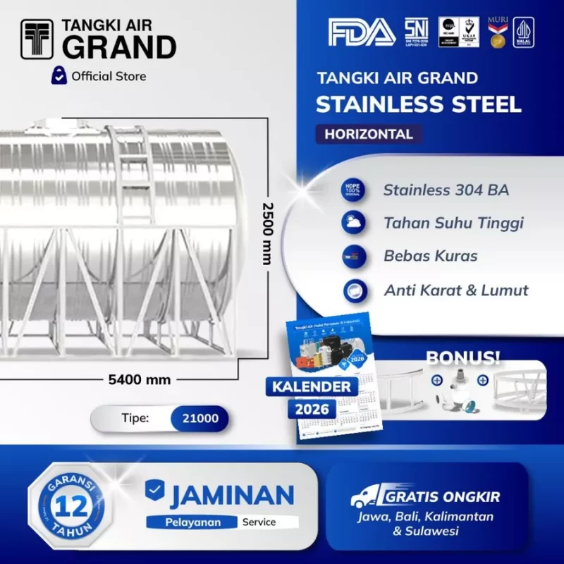 Tangki Toren Tandon Air Stainless Steel Horizontal Grand - 20500