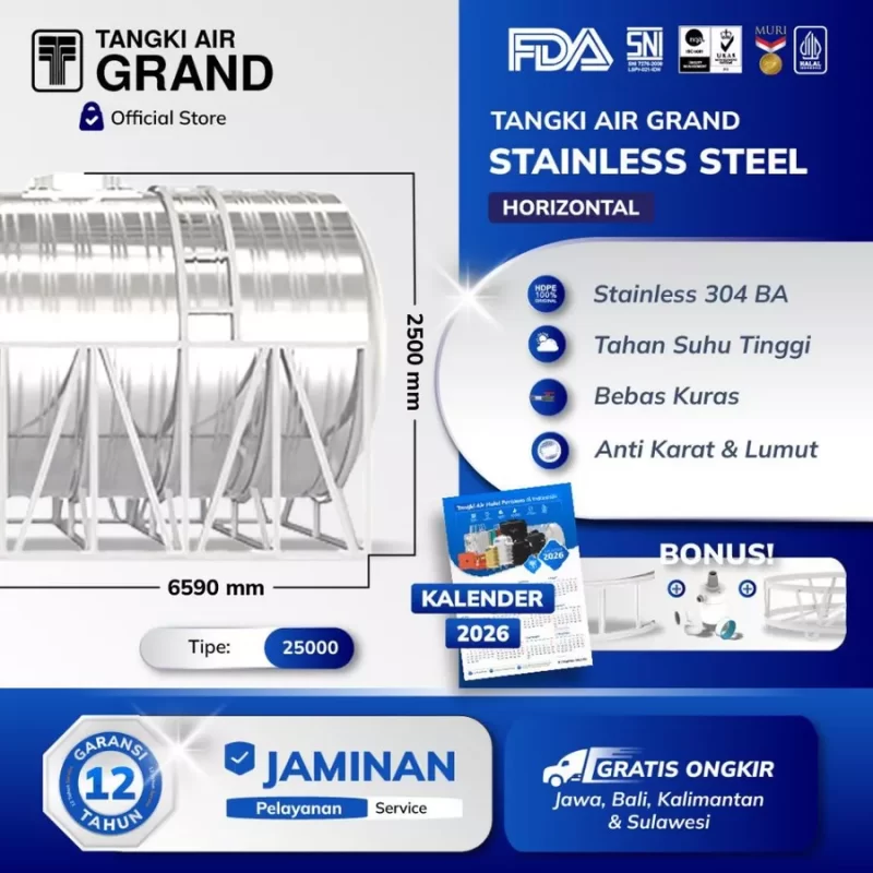 Tangki Toren Tandon Air Stainless Steel Horizontal Grand - 25000