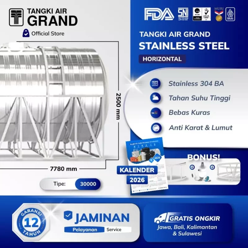 Tangki Toren Tandon Air Stainless Steel Horizontal Grand - 30000