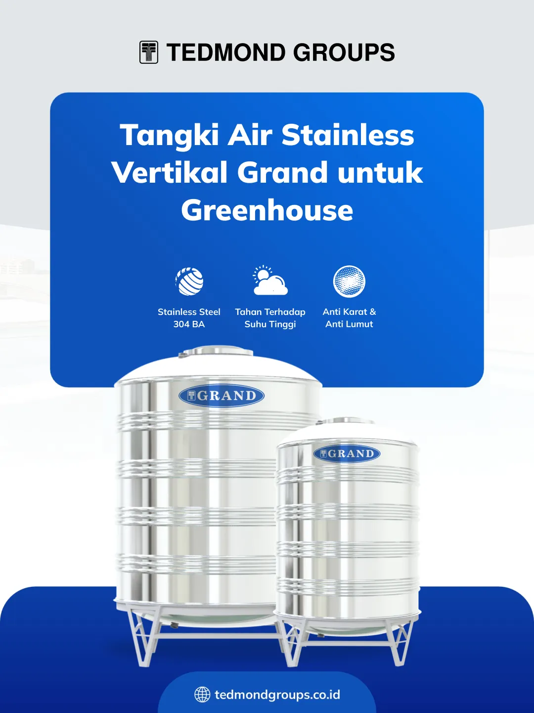 Tangki Air Stainless Vertikal Grand untuk Greenhouse