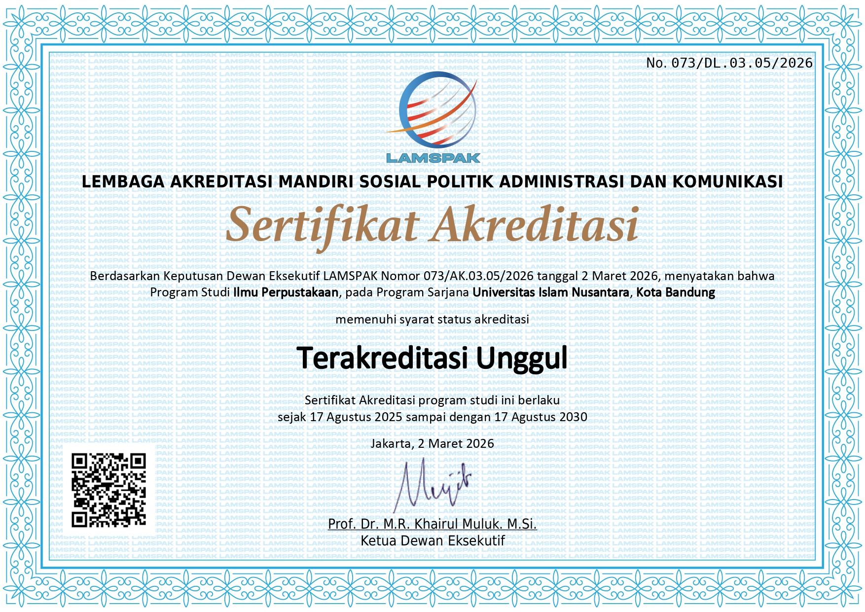 Sertifikat Akreditasi Ilmu Perpustakaan UNGGUL 2025-2030_page-0001