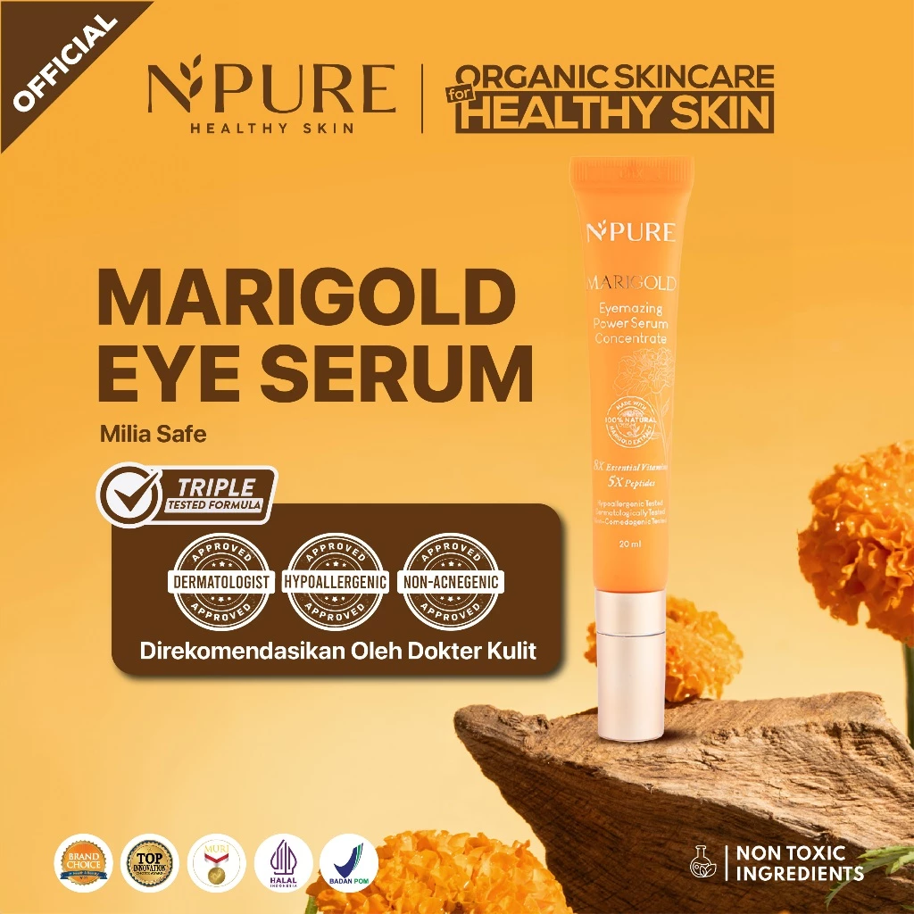 NPURE Marigold Eye Serum untuk Mata Panda Kerutan dan Kantong Mata