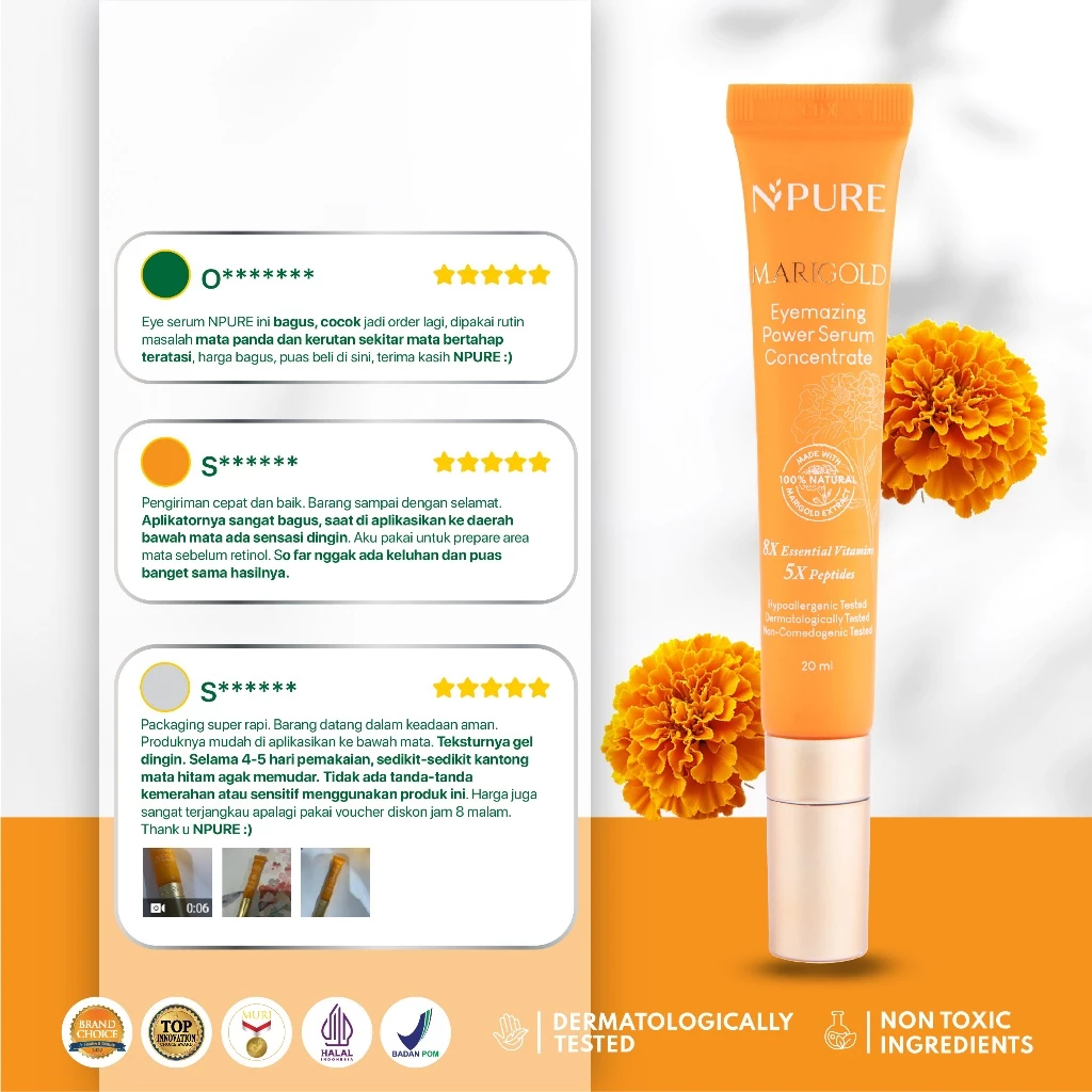 NPURE Marigold Eye Serum untuk Mata Panda Kerutan dan Kantong Mata 7