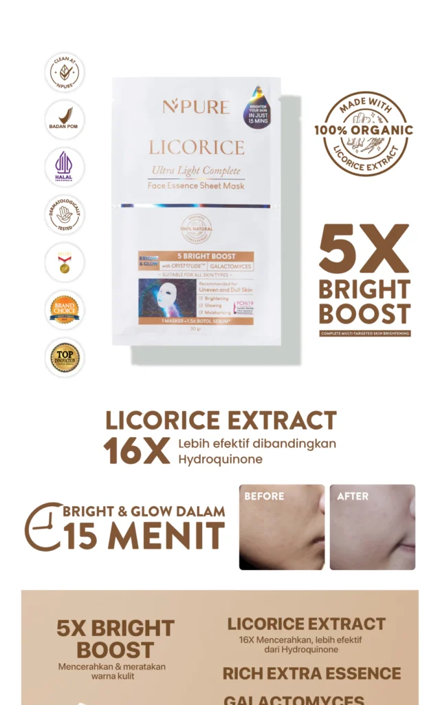 Sheet mask Licorice untuk mencerahkan kulit kusam