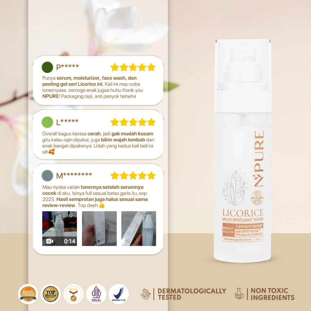 Brightening Toner Fine Mist NPURE Licorice untuk Kulit Glowing 6