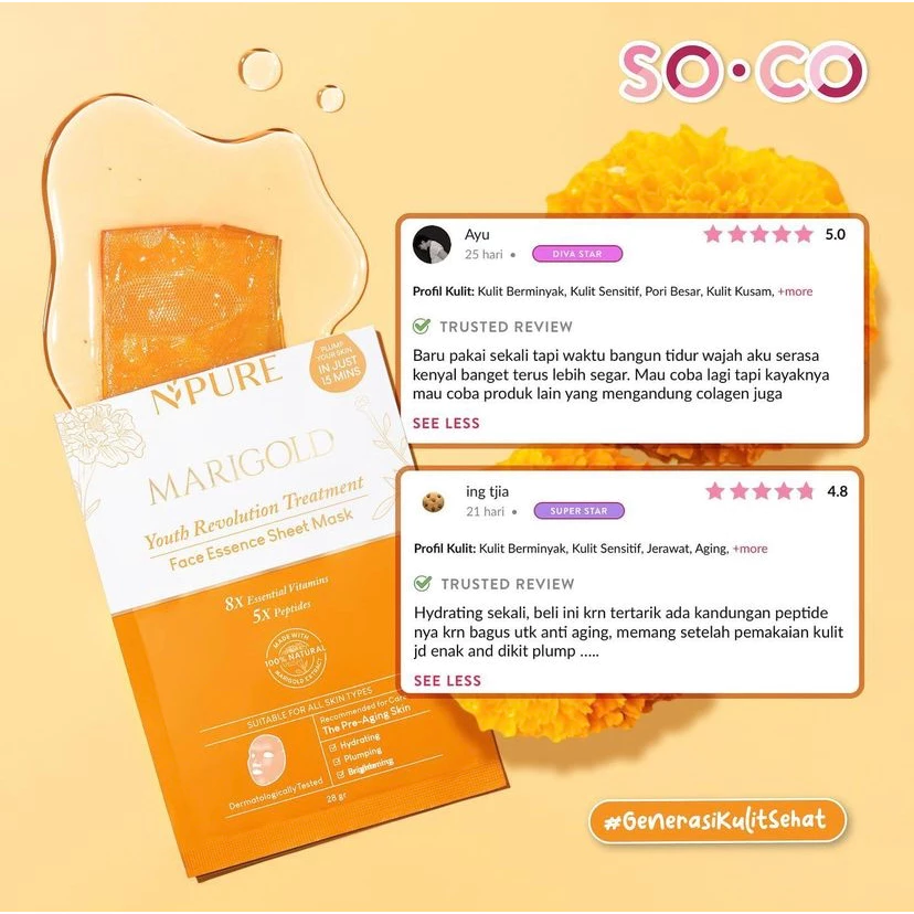 NPURE Marigold Sheet Mask untuk Awet Muda Glowing dan Hydrating 2