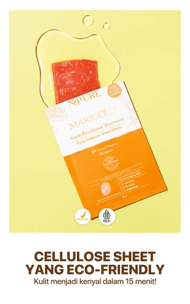NPURE Marigold Sheet Mask untuk awet muda glowing dan hydrating