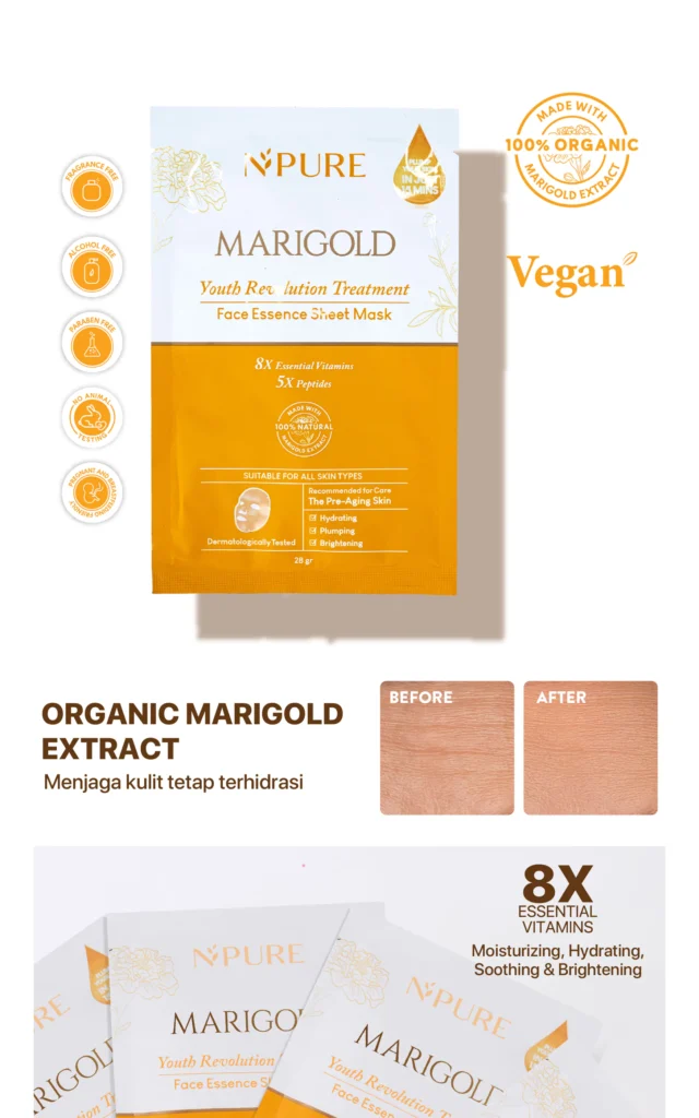 NPURE Marigold Sheet Mask untuk awet muda glowing dan hydrating