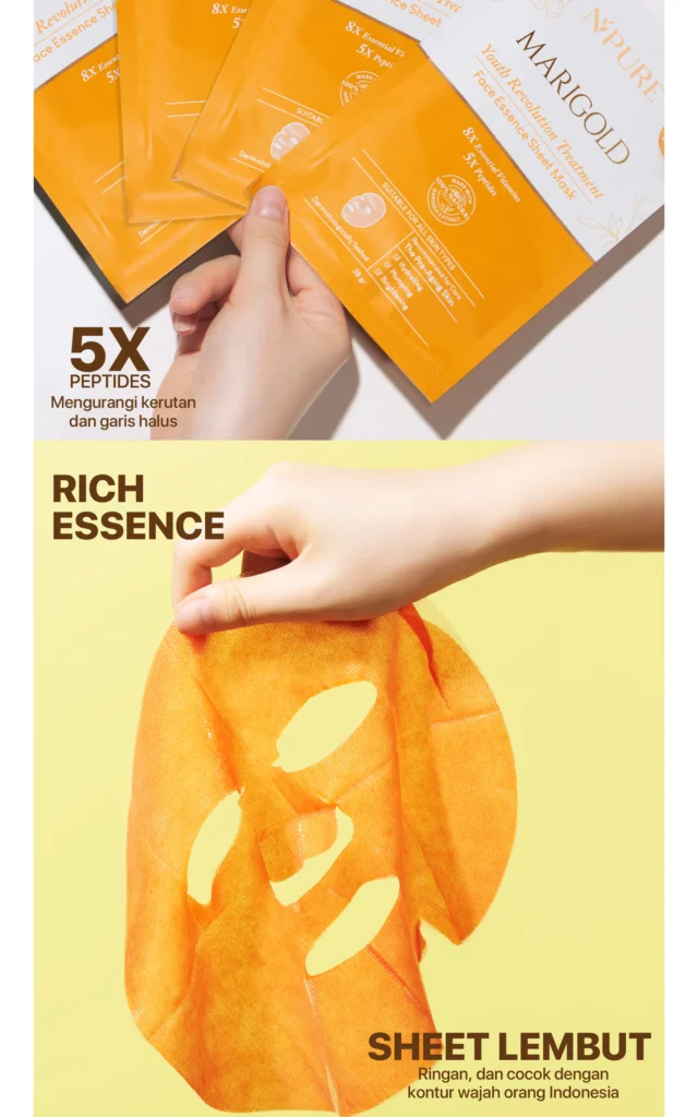 NPURE Marigold Sheet Mask untuk awet muda glowing dan hydrating