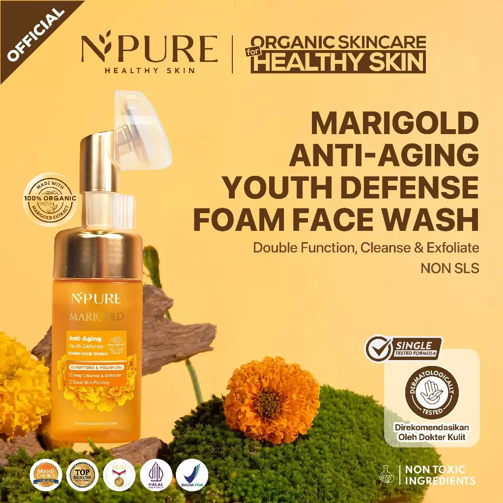 NPURE Marigold Facial Wash Anti Aging Non SLS untuk Kulit Awet Muda