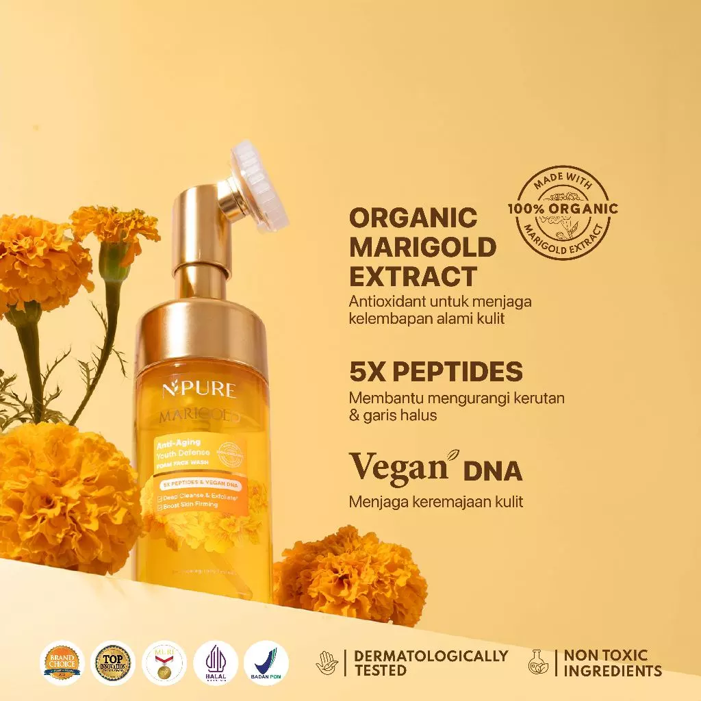 NPURE Marigold Facial Wash Anti Aging Non SLS untuk Kulit Awet Muda 3