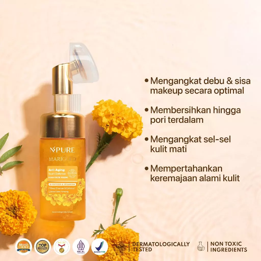 NPURE Marigold Facial Wash Anti Aging Non SLS untuk Kulit Awet Muda 4