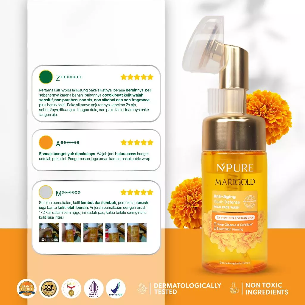 NPURE Marigold Facial Wash Anti Aging Non SLS untuk Kulit Awet Muda 7