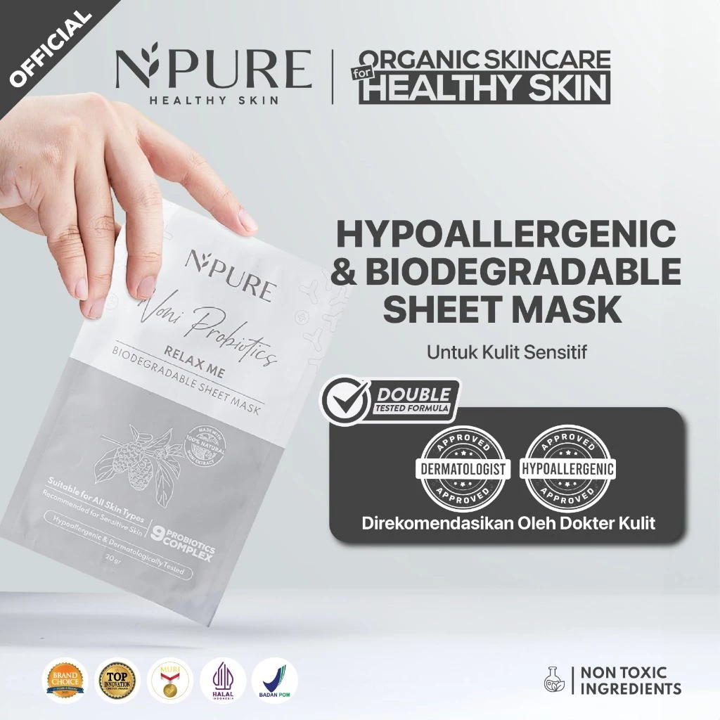 NPURE Noni Sheet Mask untuk Kulit Sensitif Kemerahan Ceramide