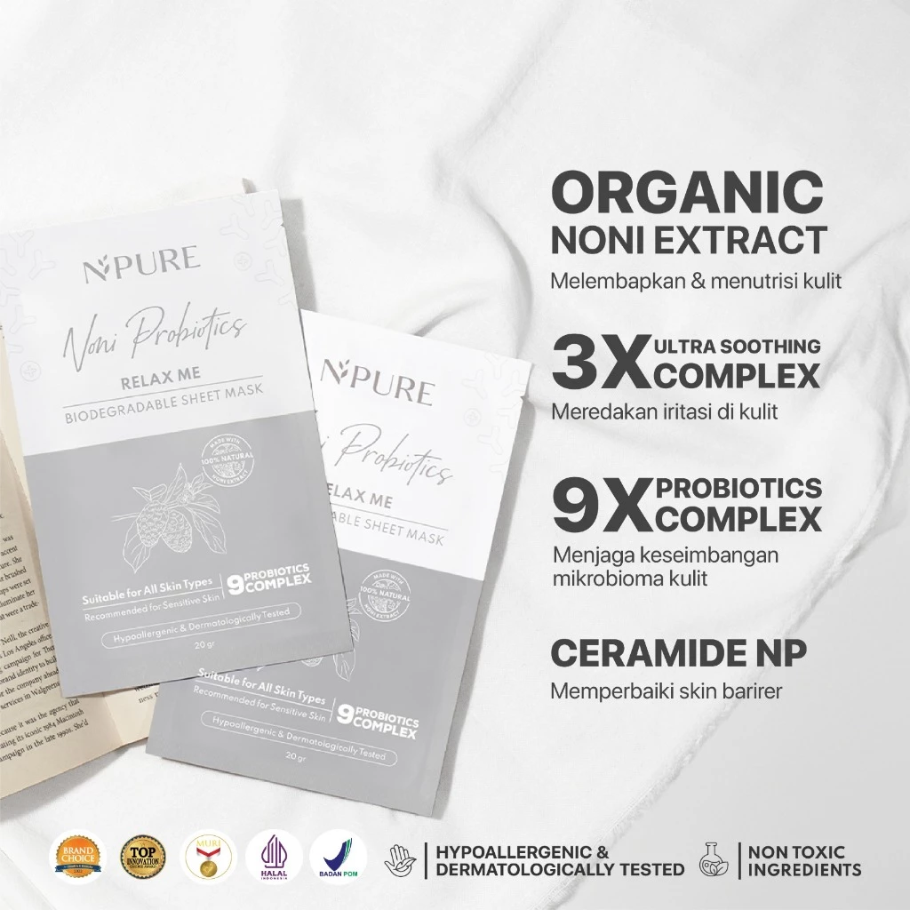 NPURE Noni Sheet Mask untuk Kulit Sensitif Kemerahan Ceramide 2