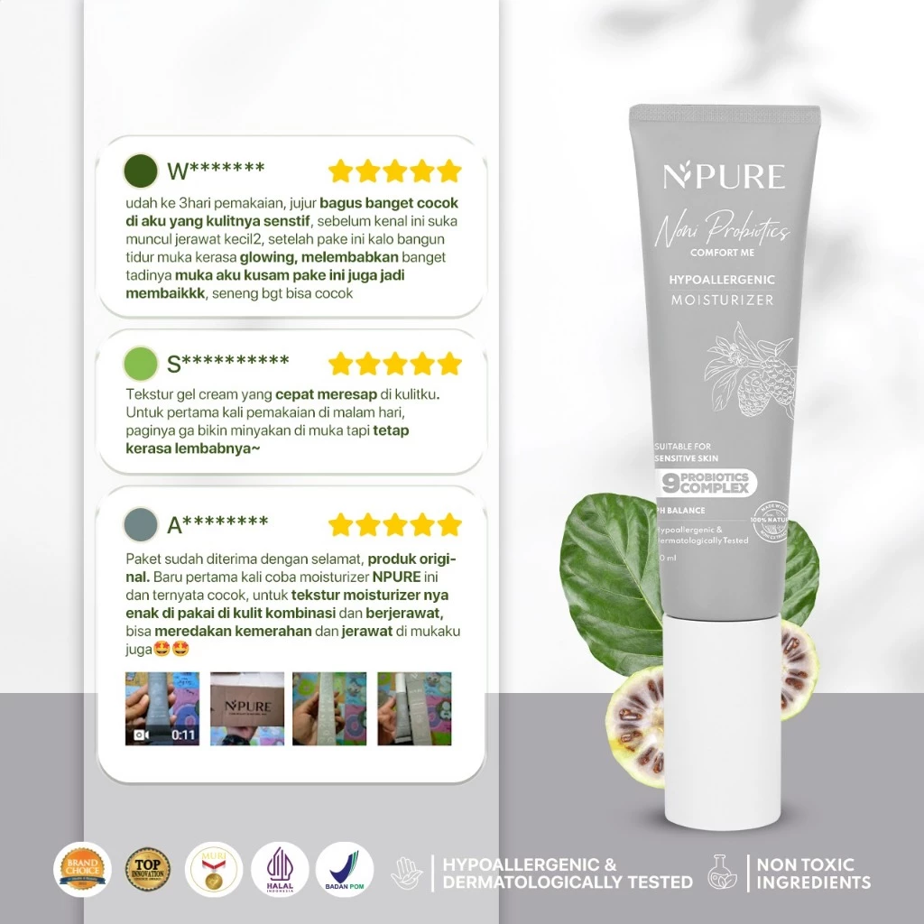NPURE Noni Moisturizer untuk Kulit Sensitif Eksim Ceramide 7