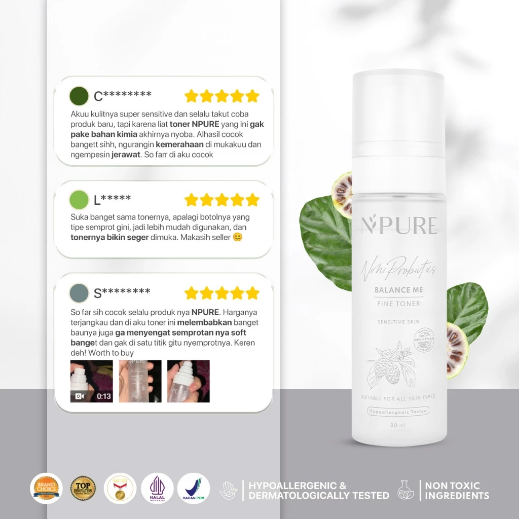 NPURE Noni Toner untuk Kulit Sensitif Kemerahan Ceramide 6