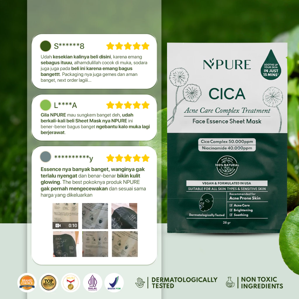 Sheet Mask Anti Jerawat NPURE Cica Calming Acne Care 6