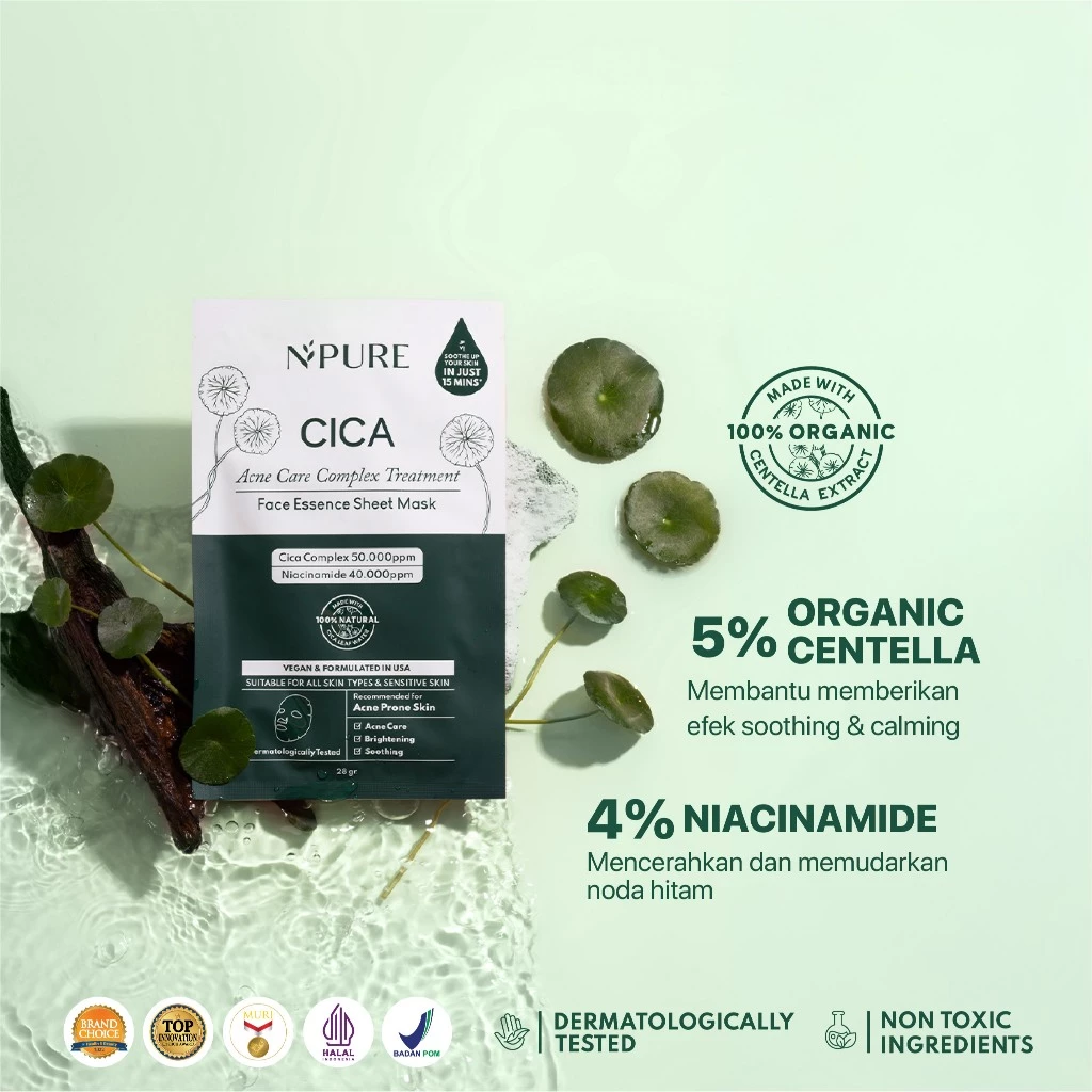 Sheet Mask Anti Jerawat dengan Centella | NPURE Cica Acne Care 3