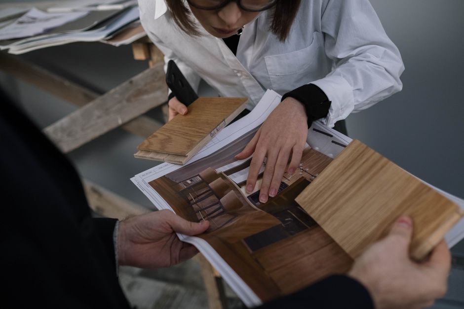 print quotation and material samples on desk